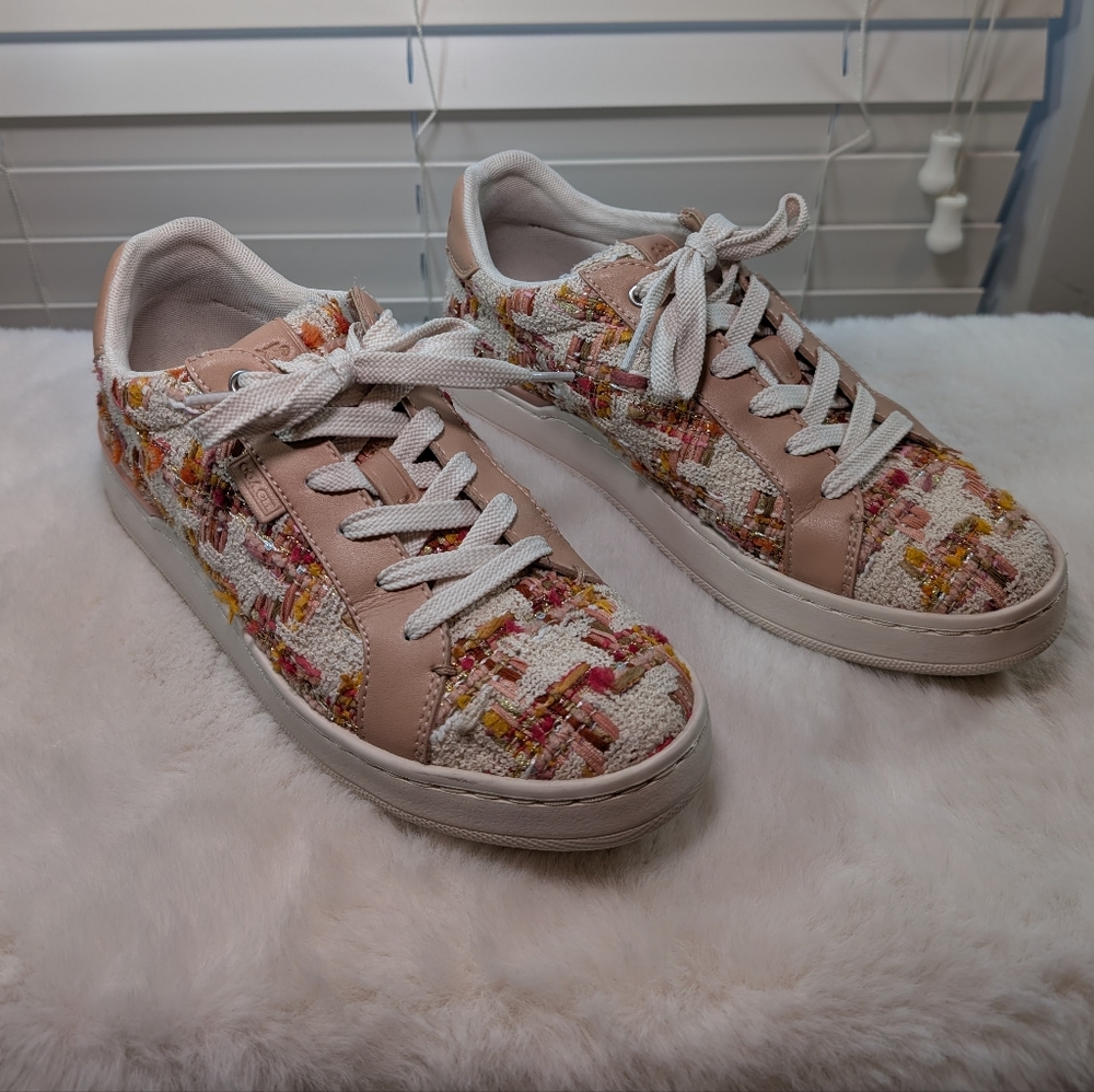 Coach Lowline Tweed Sneakers | Size 7.5 | Multicolor Pink & White Tweed with Box - Picture 3 of 16